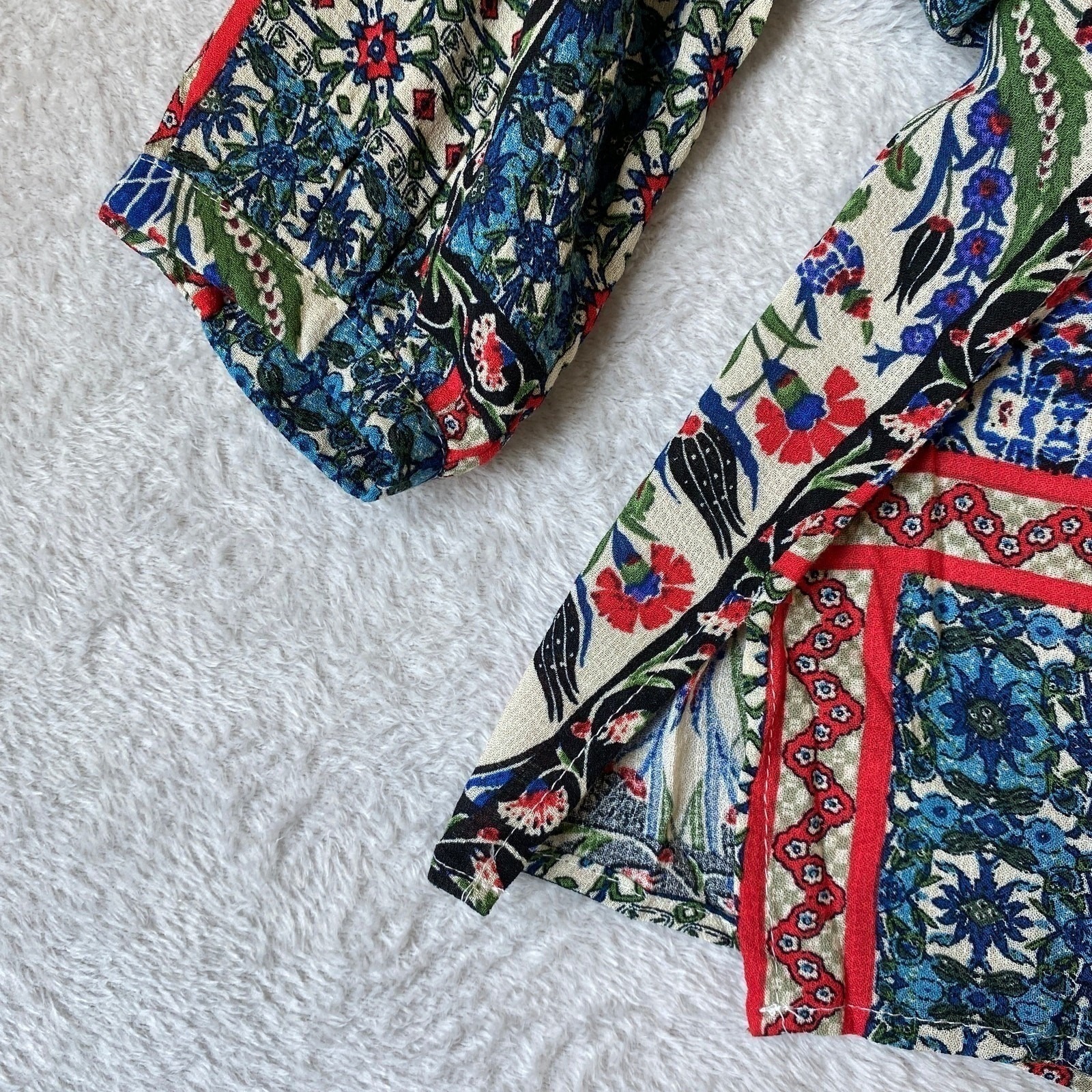 Soiree Boho Patchwork Blouse Women Size S Multicolor Puff Sleeve Cottagecore Nwt — image 6 of 8